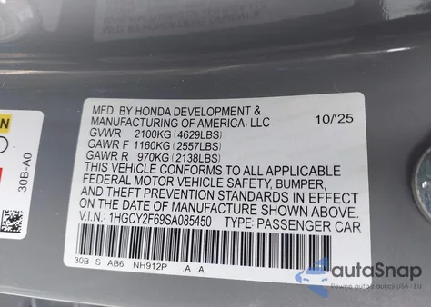 2025 Honda Accord Hybrid Ex-L из США, поврежденный, VIN 1HGCY2F69SA085450